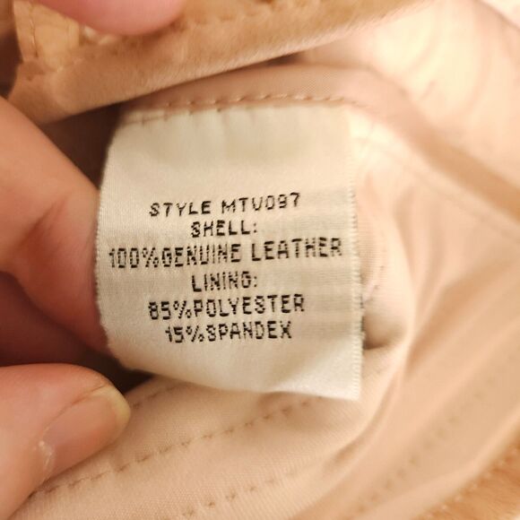 My Tribe Womens XS Pink Tan Leather & Suede Twisted Striped Drape Collared Vest - Picture 4 of 7